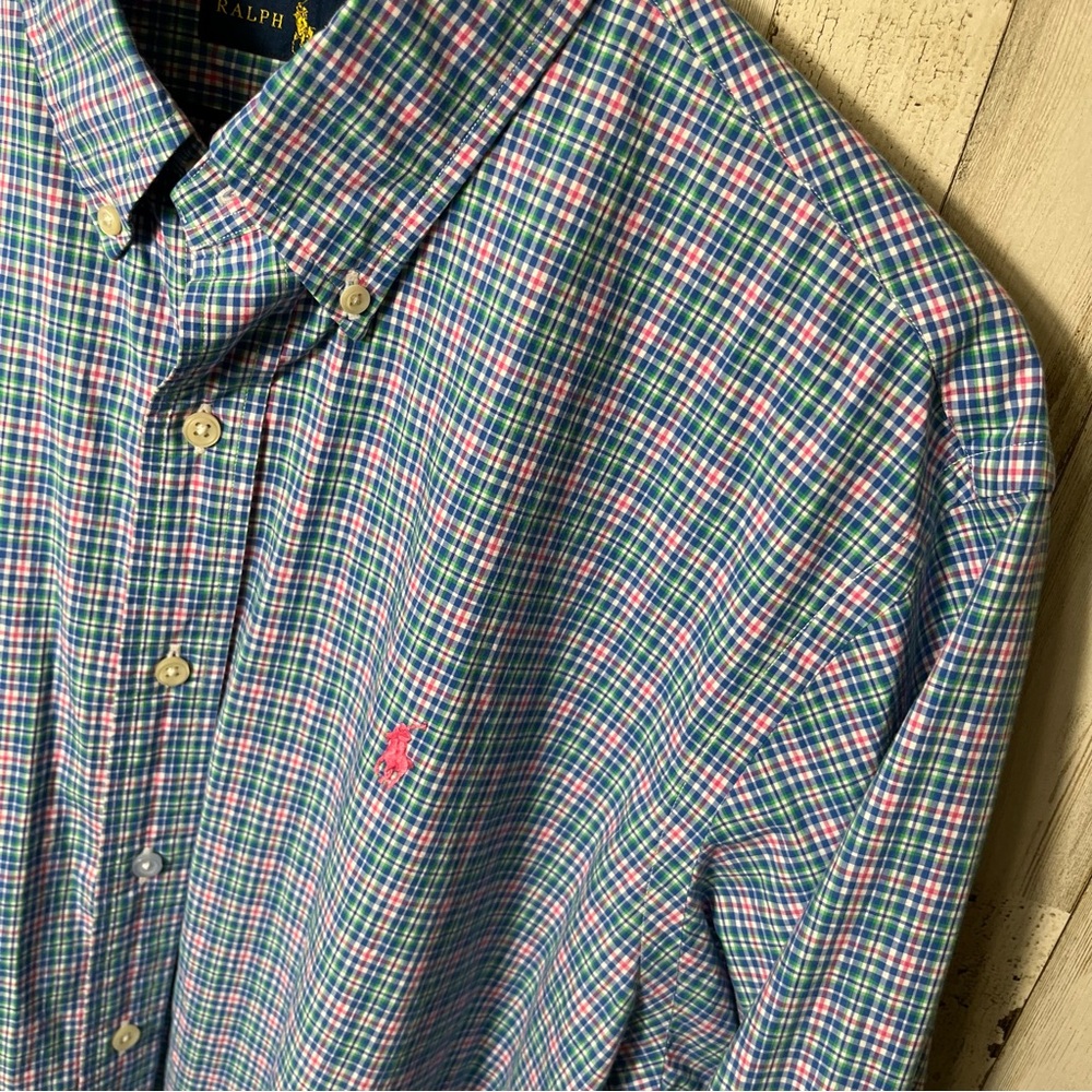 Polo Ralph Lauren Plaid Button Down Long Sleeve Shirt Pink Pony Mens XL - Picture 6 of 6
